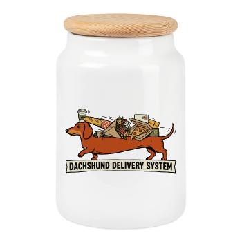Système de livraison teckel design de chien drôle - Boîte à biscuits avec couvercle en bois - blanc - Devant