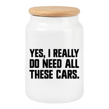 Yes, I really need all these cars! (Funny - Cookie Jar with Wooden Lid - white - Front