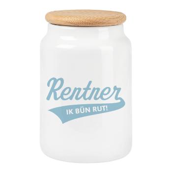 Rentner – Ik Bün Rut! (Plattdeutsch / Skyblue) - Keksdose mit Holzdeckel - Weiß - Vorne