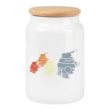 Vintage Beehive Drawing - Cookie Jar with Wooden Lid - white - Front
