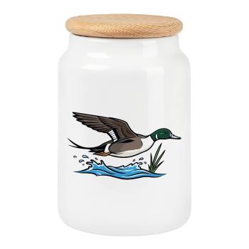 Canard Pilet en Vol Nature Sauvage - Boîte à biscuits avec couvercle en bois - blanc - Devant