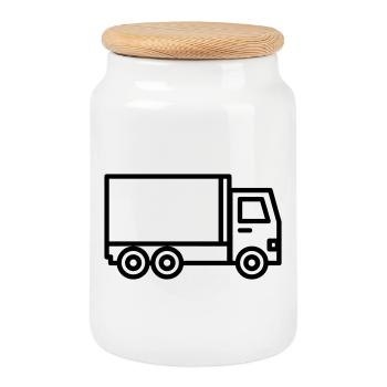 camion - Boîte à biscuits avec couvercle en bois - blanc - Devant