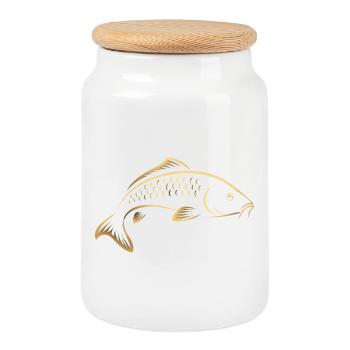 Graphisme minimaliste de pêche Carp Fish - Boîte à biscuits avec couvercle en bois - blanc - Devant