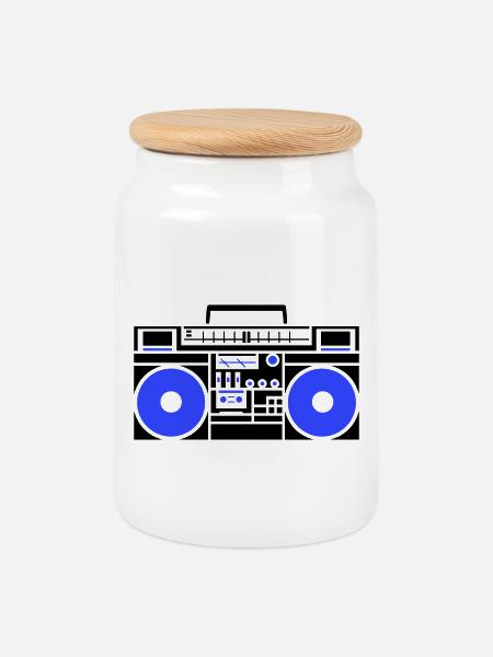 Ghetto blaster radio - Cookie Jar with Wooden Lid - white
