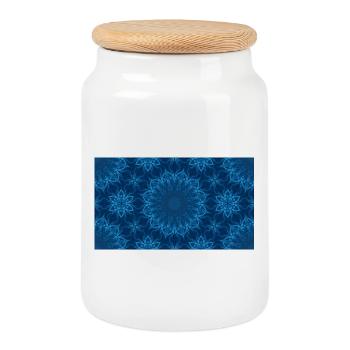 Blue Ocean Mandala Pattern – Abstract Water Kaleid - Cookie Jar with Wooden Lid - white - Front