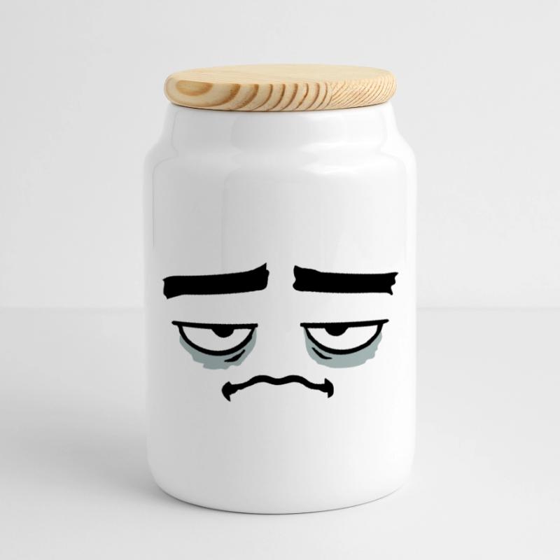 Grumpy sad disappointed face funny Cookie Jar with Wooden Lid
