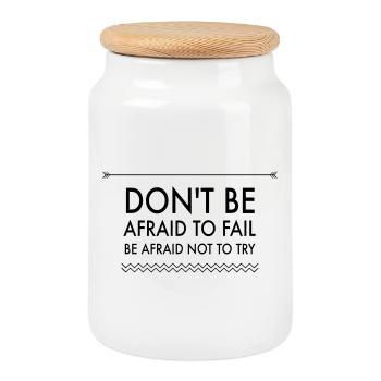 Action Over Fear Quote - Cookie Jar with Wooden Lid - white - Front