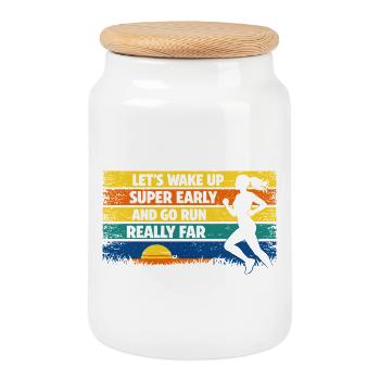 Running Jogging Funny Saying Sunrise Retro - Cookie Jar with Wooden Lid - white - Front