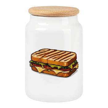 CheeseSandwich Cartoon Illustration - Cookie Jar with Wooden Lid - white - Front