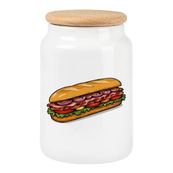 Cartoon Hotdog Motiv - Keksdose mit Holzdeckel - Weiß - Vorne