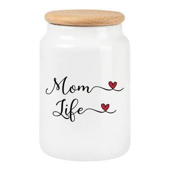 La vie de maman - Boîte à biscuits avec couvercle en bois - blanc - Devant