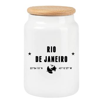 Rio De Janeiro Coordinates Earth - Cookie Jar with Wooden Lid - white - Front