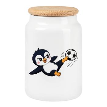 Süßer Pinguin Fußballspieler Cartoon Comic Sport - Keksdose mit Holzdeckel - Weiß - Vorne