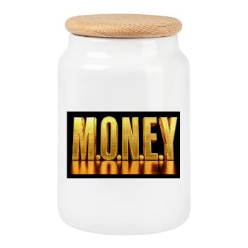 Golden Money Typography Luxury Design - Cookie Jar with Wooden Lid - white - Front