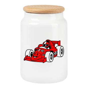 Racing Car Child - Cookie Jar with Wooden Lid - white - Front