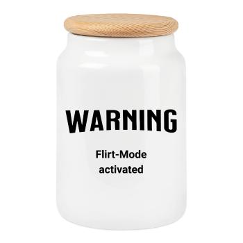 Warning - Flirt-Mode activated - Keksdose mit Holzdeckel - Weiß - Vorne