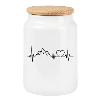 Berg-Heartbeat-Berge - Keksdose mit Holzdeckel - Weiß - Vorne