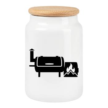BBQ Smoker Grillmeister Pulled Pork Grillen - Keksdose mit Holzdeckel - Weiß - Vorne