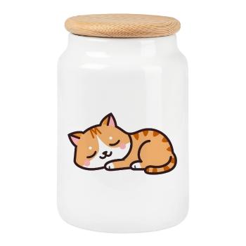 chat endormi - Boîte à biscuits avec couvercle en bois - blanc - Devant