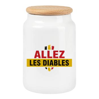 Allez Les Diables Foot Belgique | Supporter Noir J - Boîte à biscuits avec couvercle en bois - blanc - Devant