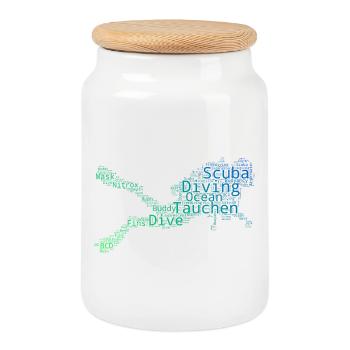 Geschenkidee für eine Tauch-Fanin mit Apnoetauchen - Keksdose mit Holzdeckel - Weiß - Vorne