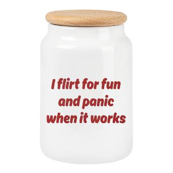 I flirt for fun – panic when it works out - Cookie Jar with Wooden Lid - white - Front
