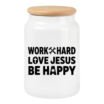  Work Hard Love Jesus Be Happy Christian - Keksdose mit Holzdeckel - Weiß - Vorne