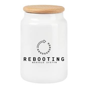 Rebooting Nervous System | Relaxation & Humor - Cookie Jar with Wooden Lid - white - Front