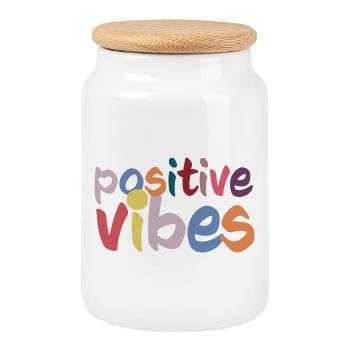 positive vibes - Keksdose mit Holzdeckel - Weiß - Vorne