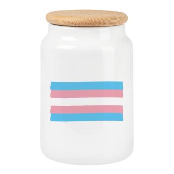 Trans Transgender Pride Flag - Cookie Jar with Wooden Lid - white - Front