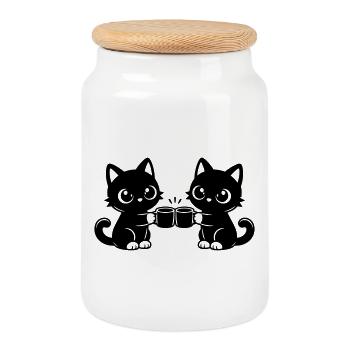 Deux chats qui boivent du café ensemble - Boîte à biscuits avec couvercle en bois - blanc - Devant