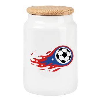 Football Soccer USA Fireball Comet Fanshirt - Keksdose mit Holzdeckel - Weiß - Vorne