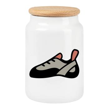 Climbing Shoe Bouldering Climbing Mountaineering - Cookie Jar with Wooden Lid - white - Front