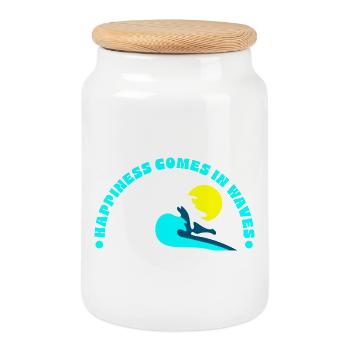 Sourire vagues et rayons de soleil - Boîte à biscuits avec couvercle en bois - blanc - Devant