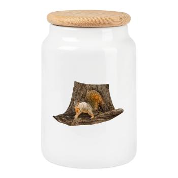 Écureuil devant l’arbre, écureuil renard de l’Est - Boîte à biscuits avec couvercle en bois - blanc - Devant