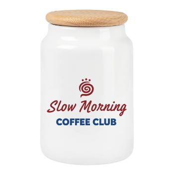 Breakfast Slow Morning Coffee Club Brunch - Cookie Jar with Wooden Lid - white - Front