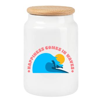 Le bonheur vient par vagues - Boîte à biscuits avec couvercle en bois - blanc - Devant