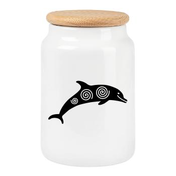Dauphin - Boîte à biscuits avec couvercle en bois - blanc - Devant