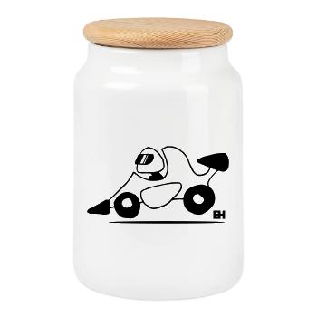 Race car - Cookie Jar with Wooden Lid - white - Front