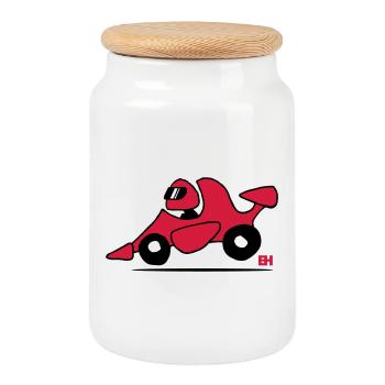 voiture de course - Boîte à biscuits avec couvercle en bois - blanc - Devant