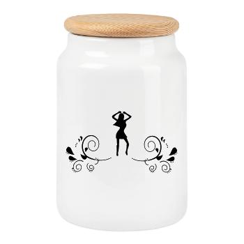 Tanzendes Girl mit Blumen - Keksdose mit Holzdeckel - Weiß - Vorne