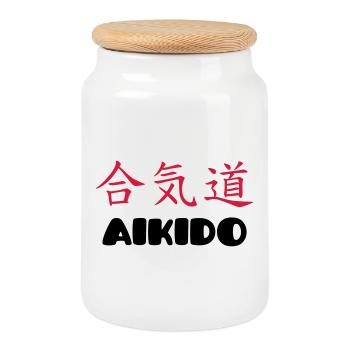 Aikido (V) - Cookie Jar with Wooden Lid - white - Front