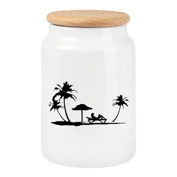 Beach - Cookie Jar with Wooden Lid - white - Front