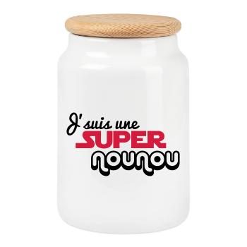 I'm a super nanny - Cookie Jar with Wooden Lid - white - Front