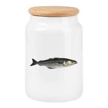 poisson - Boîte à biscuits avec couvercle en bois - blanc - Devant