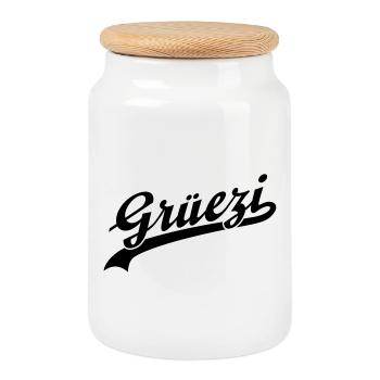 Grüezi | Grueezi | Schweiz | Swiss | Gruss | Hallo - Boîte à biscuits avec couvercle en bois - blanc - Devant