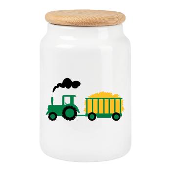 tracteur - Boîte à biscuits avec couvercle en bois - blanc - Devant