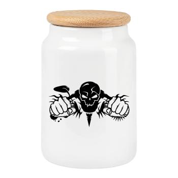 Skull Motorcycle - Cookie Jar with Wooden Lid - white - Front