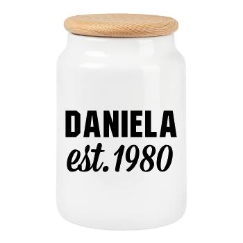 Daniela est 1980 - Keksdose mit Holzdeckel - Weiß - Vorne