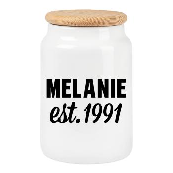 Melanie est 1991 - Keksdose mit Holzdeckel - Weiß - Vorne